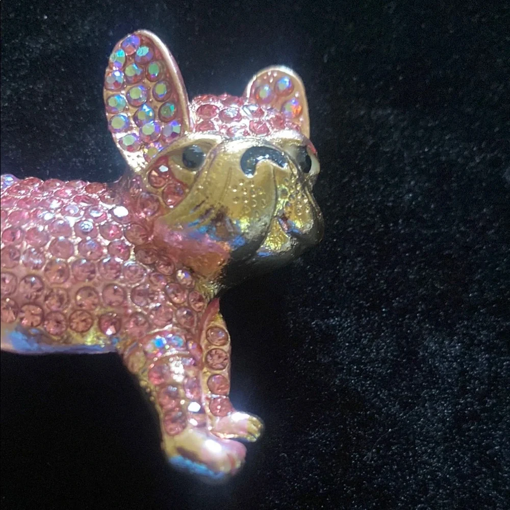 Pink Rhinestone French Bulldog Brooch - Picture 5 of 8